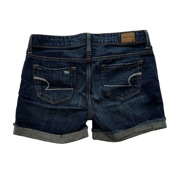 American Eagle Distressed Dark Wash Stretch Jean Shorts Women's Size 0 - Picture 2 of 5